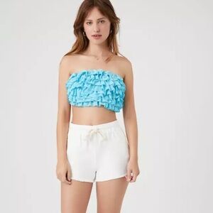 Blue ruffle tube top.